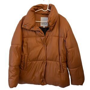 NVLT Brown Puffy Polyester Filled Button Up Winter‎ Puffer Jacket Size M